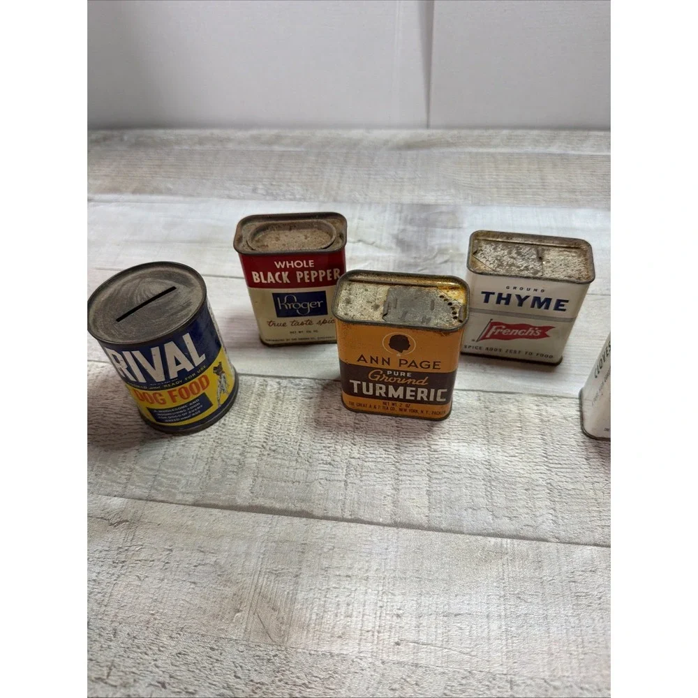 Lot of 8 Vintage Spice Tins Durkee Ann Page Kroger French's Advertising Kitchen